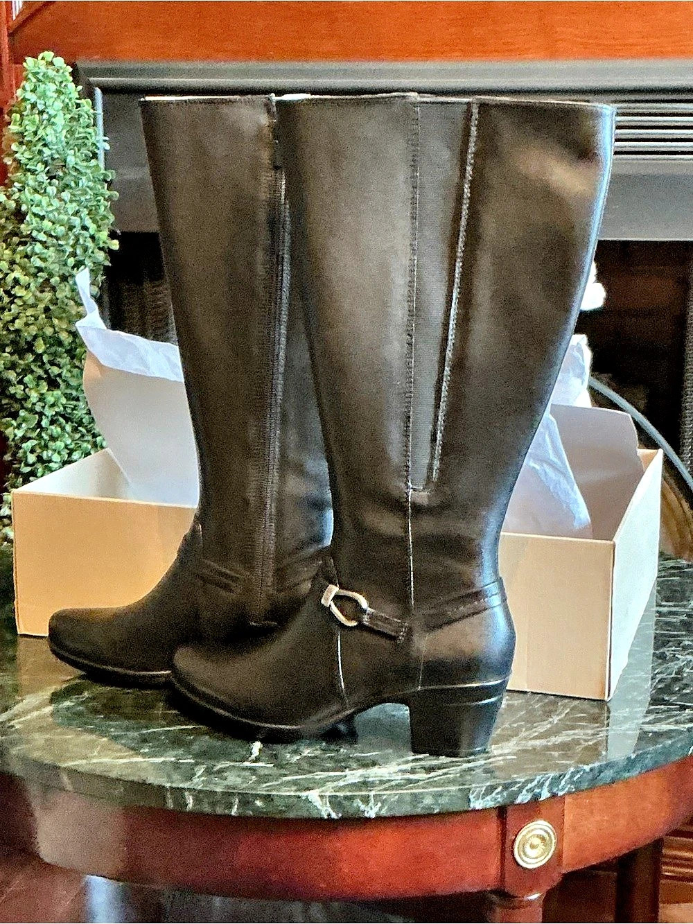 Clarks Emslie Sinai Wide Calf Black Heeled Boots US 7 M **NEW**